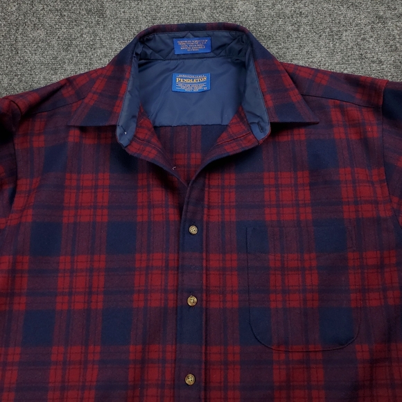 Vintage Pendleton Wool Flannel Shirt Mens Large Tartan Plaid Button Up Red Blue - Picture 5 of 11